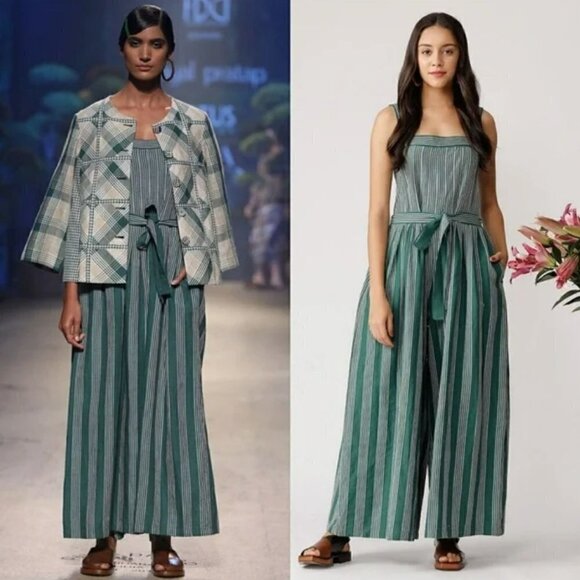 Anthropologie | NWOT Payal Pratap Calypso Stripe Linen Wide Leg Jumpsuit Size 0 - Picture 2 of 15